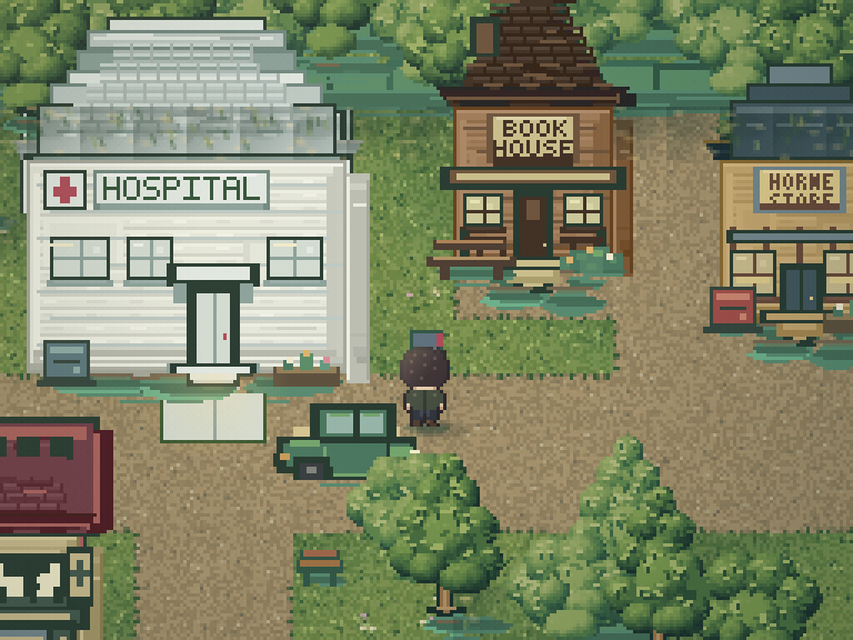 The town centre: the hospital, the Book House and Horne's store.